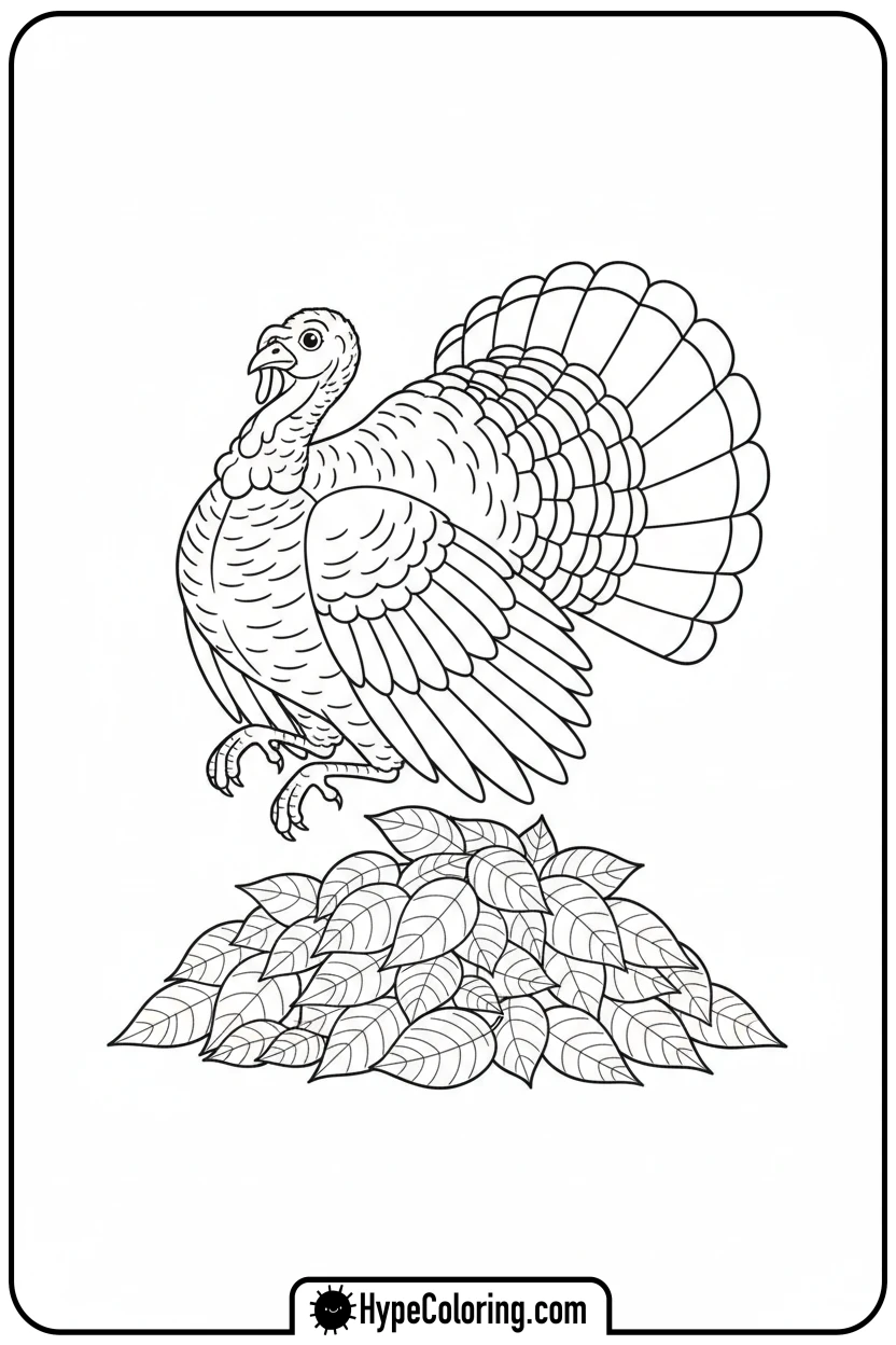 turkey-jumping-over-leaves - turkey coloring page
