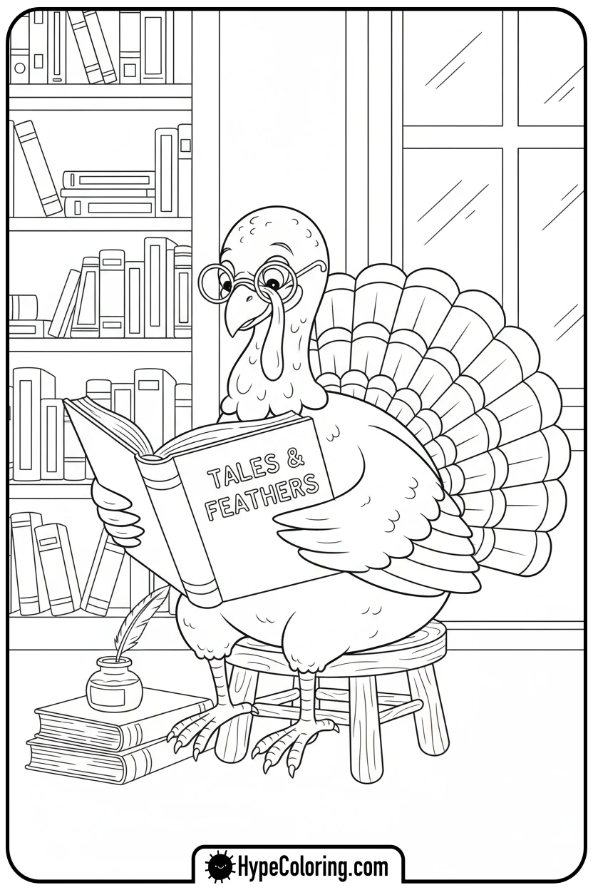 turkey-reading-a-book - turkey coloring page