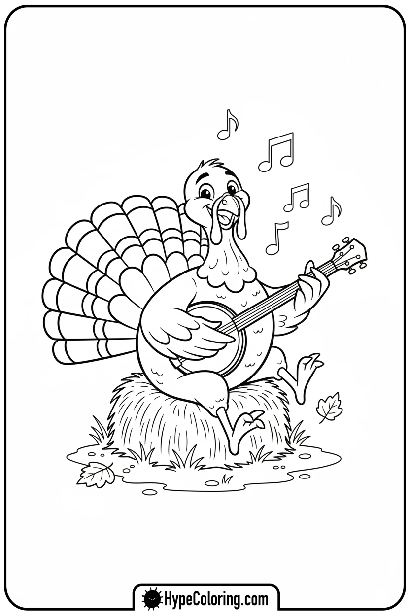 turkey-playing-banjo - turkey coloring page
