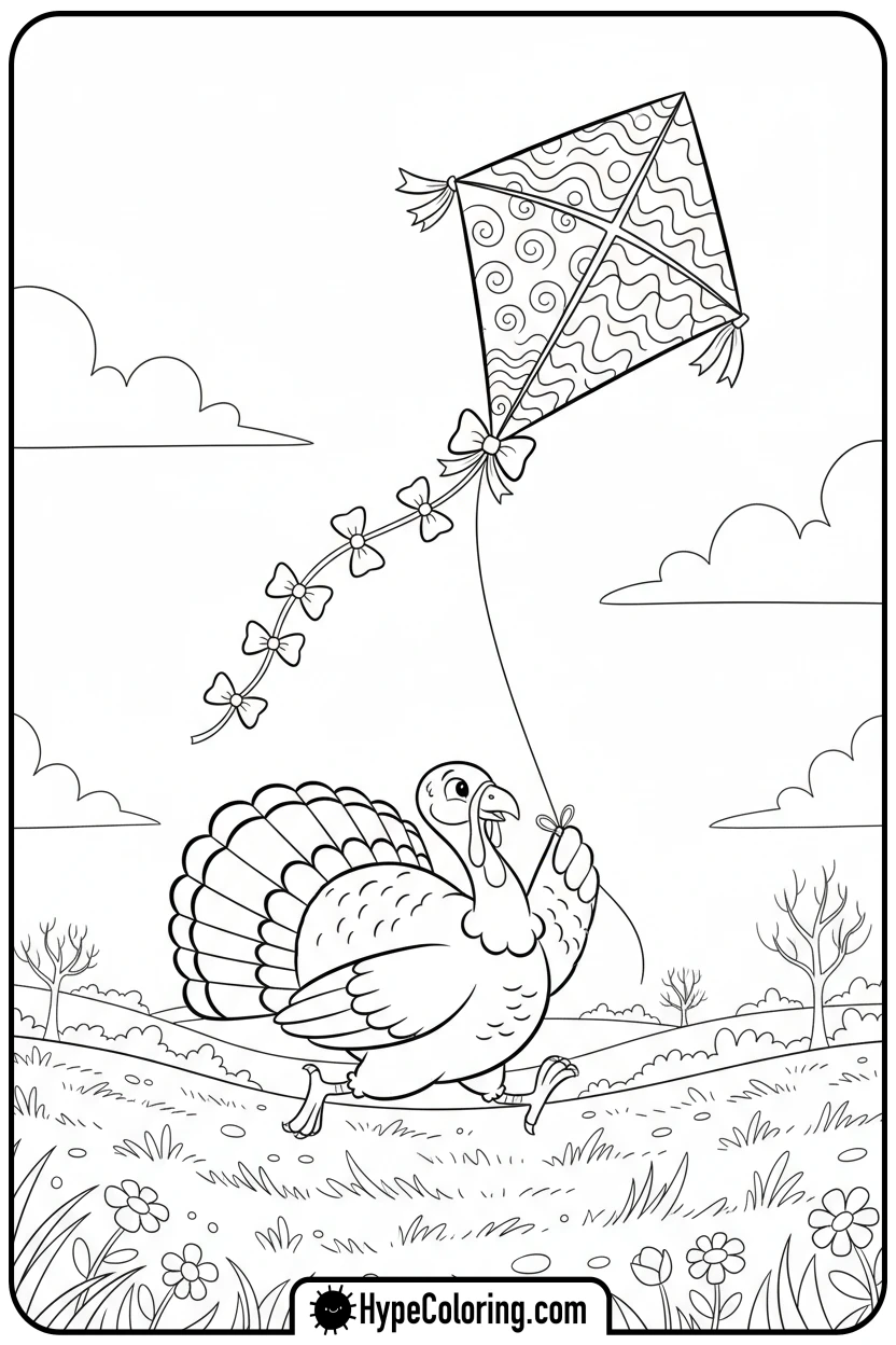 turkey-flying-a-kite - turkey coloring page