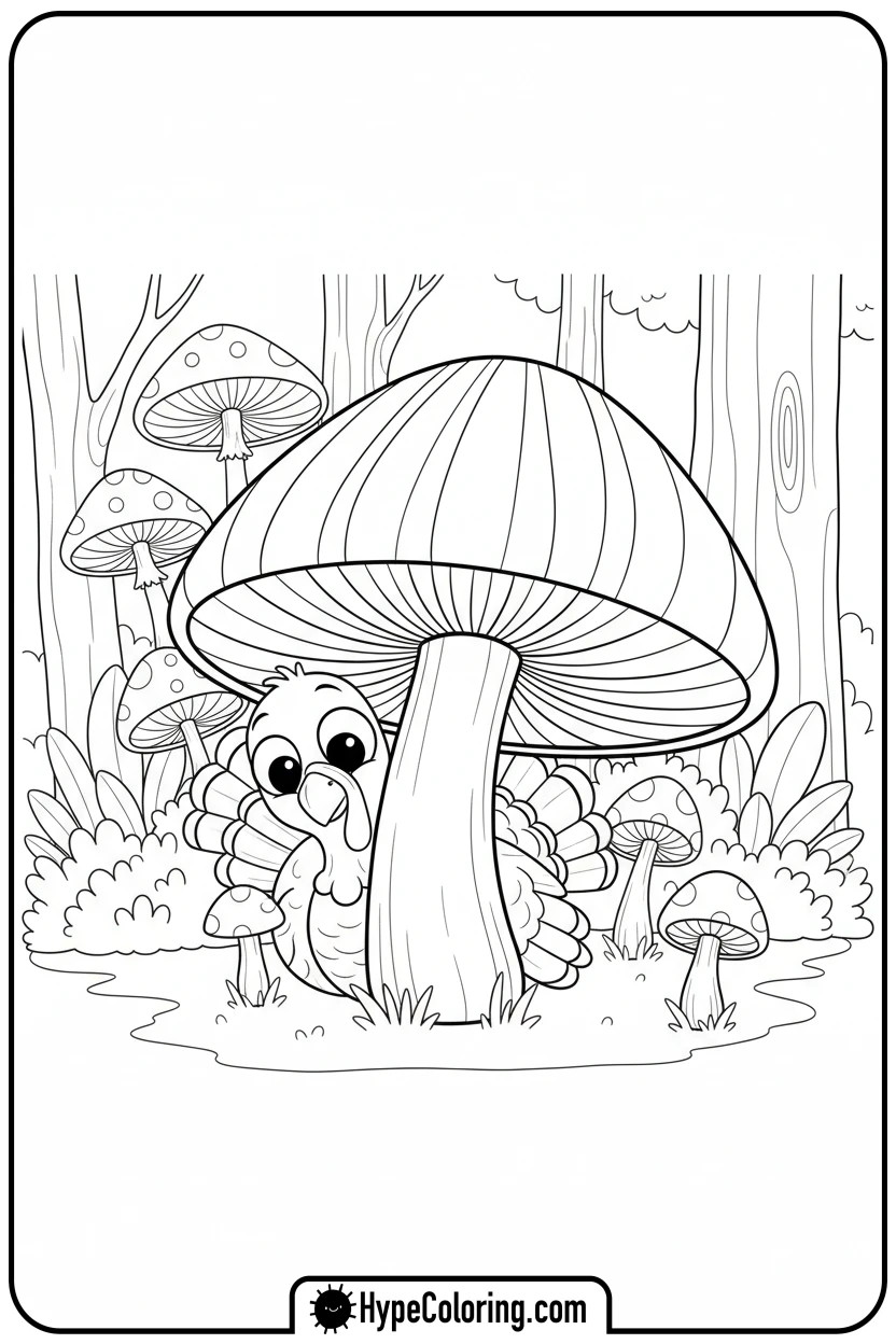 turkey-peeking-from-mushroom - turkey coloring page