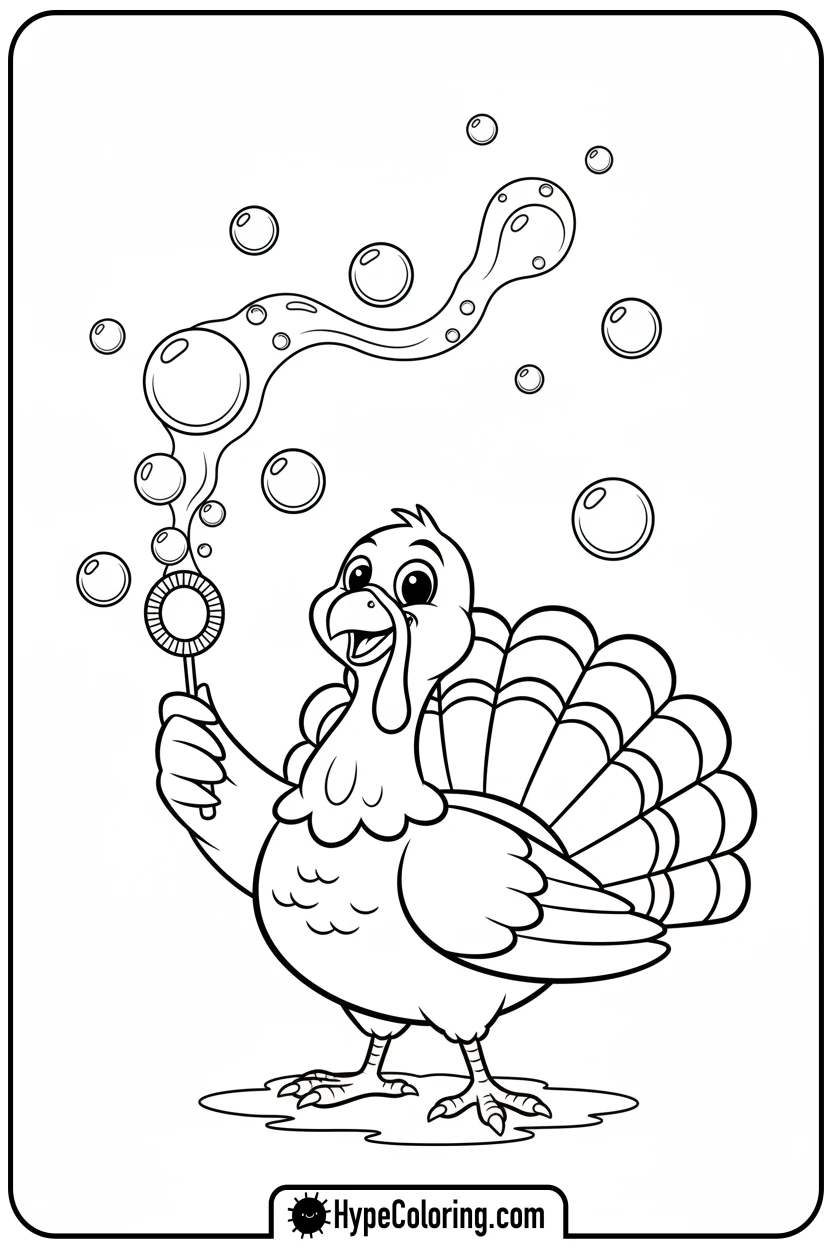 turkey-blowing-bubbles - turkey coloring page