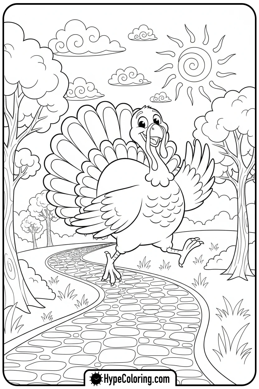 turkey-skipping-happily - turkey coloring page