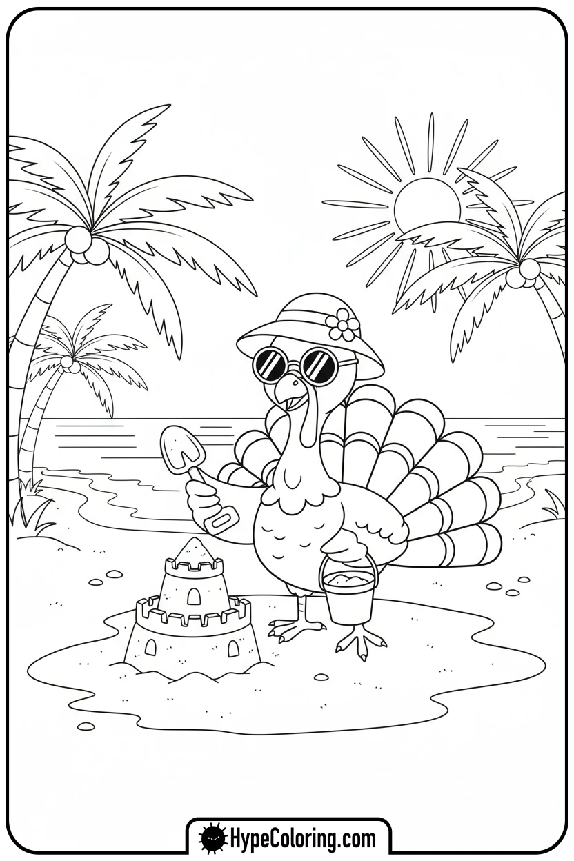 turkey-building-sandcastle - turkey coloring page