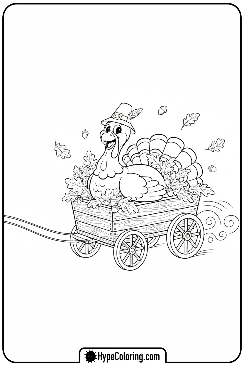 turkey-riding-in-a-wagon - turkey coloring page