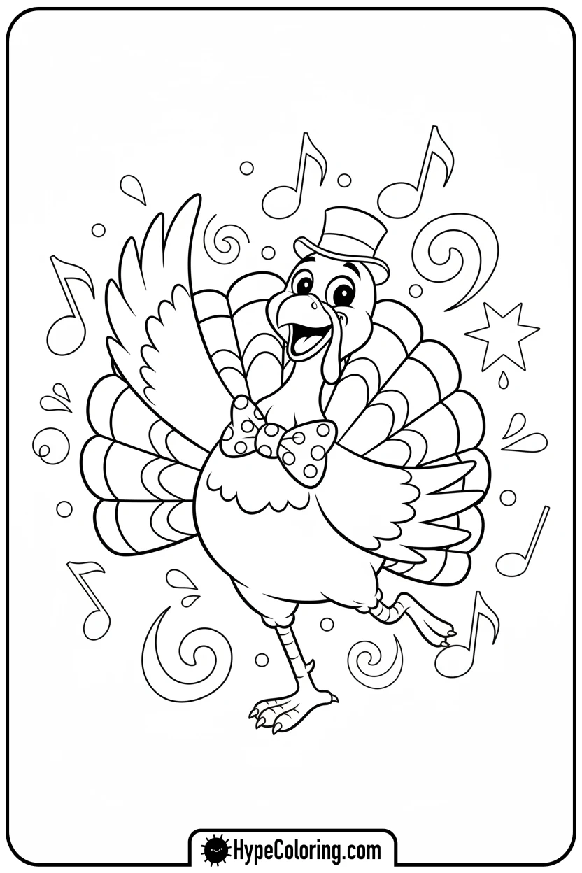 turkey-dancing-happily - turkey coloring page