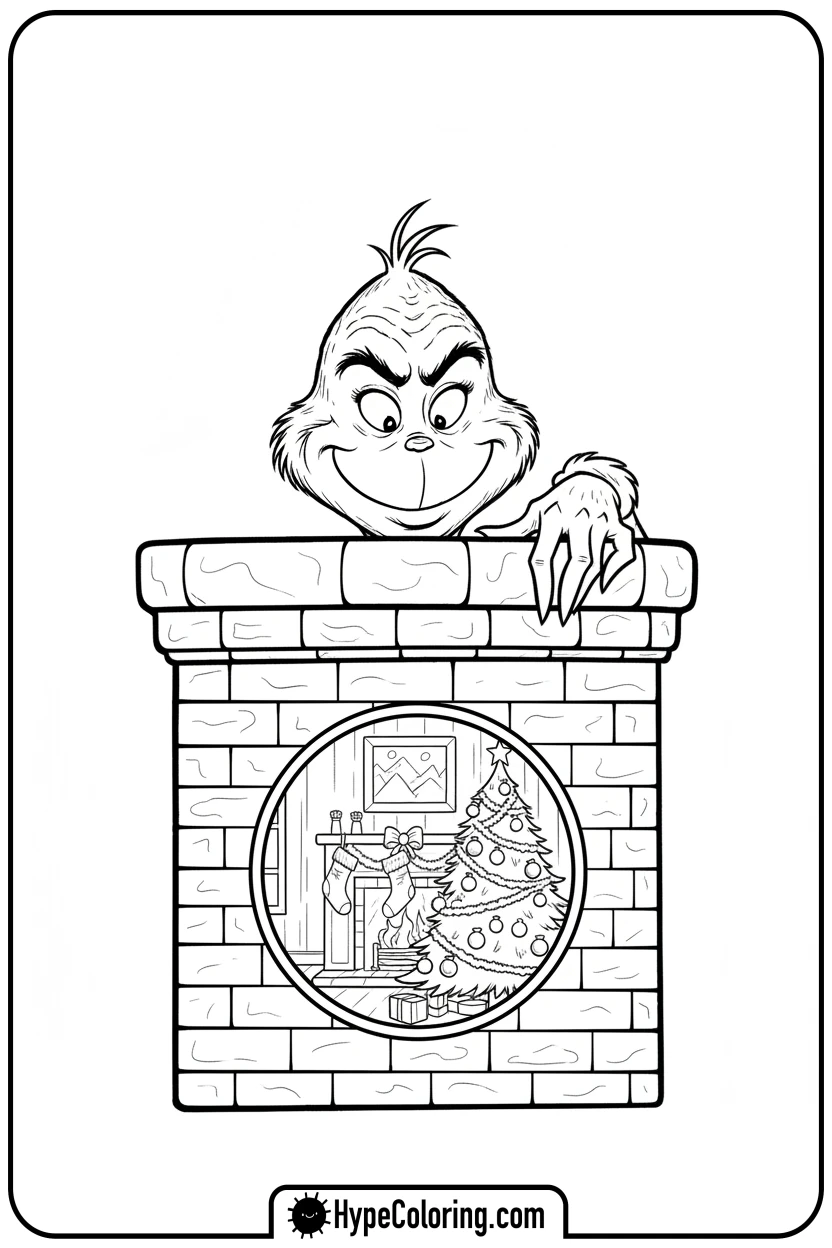 grinch-peeking-chimney - grinch coloring page