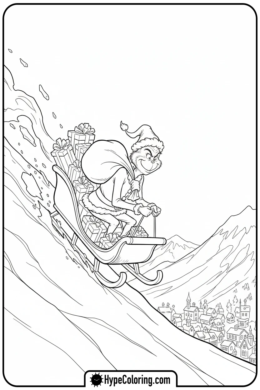 grinch-on-sleigh - grinch coloring page