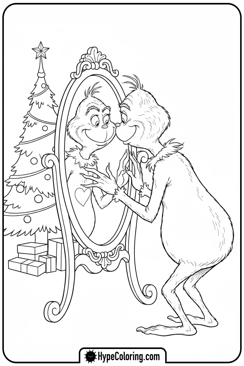 grinch-smiling-at-reflection - grinch coloring page