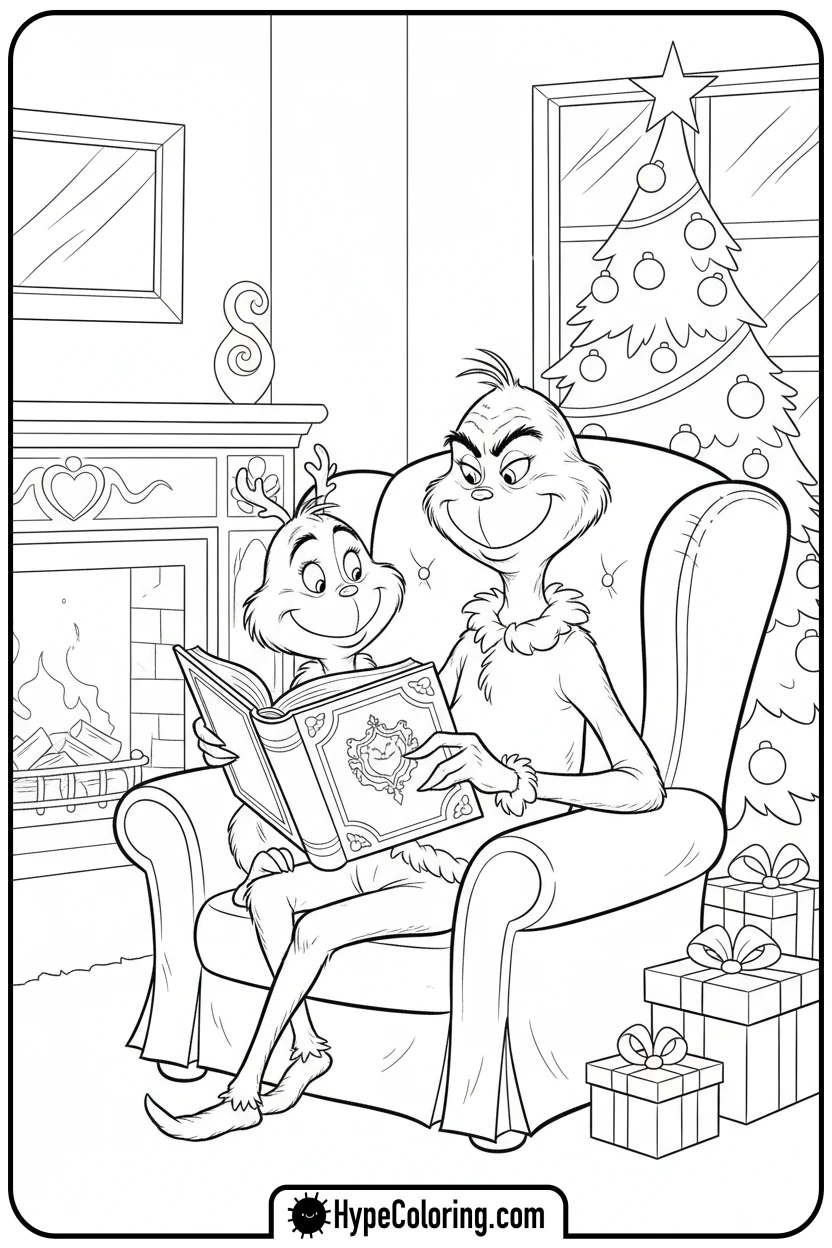 grinch-and-max-sitting - grinch coloring page