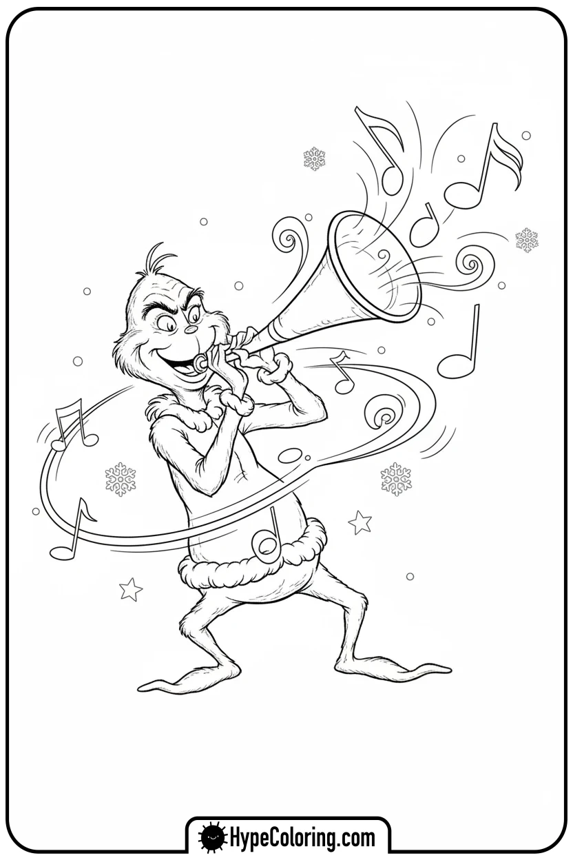 grinch-playing-horn - grinch coloring page