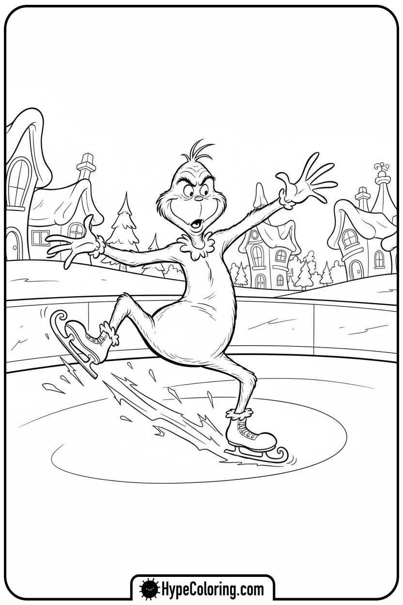 grinch-ice-skating - grinch coloring page