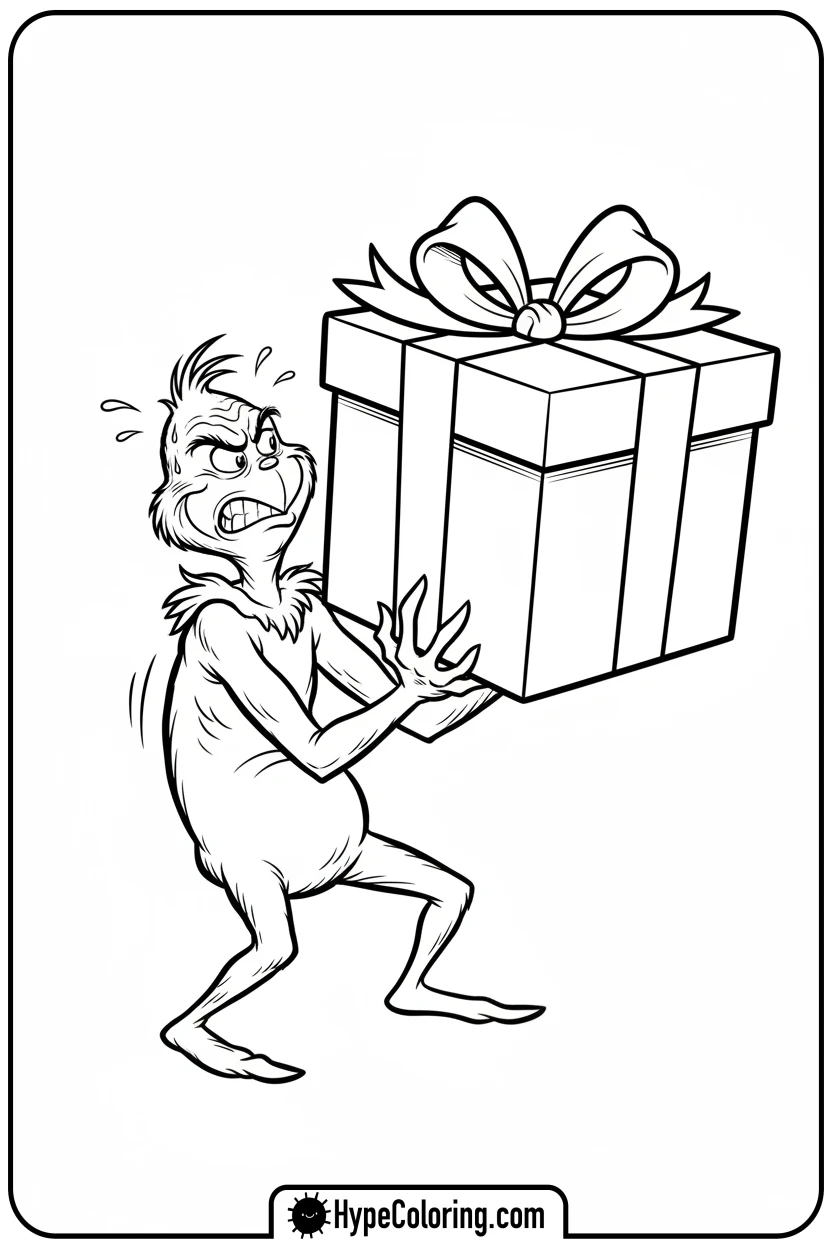 grinch-lifting-large-present - grinch coloring page
