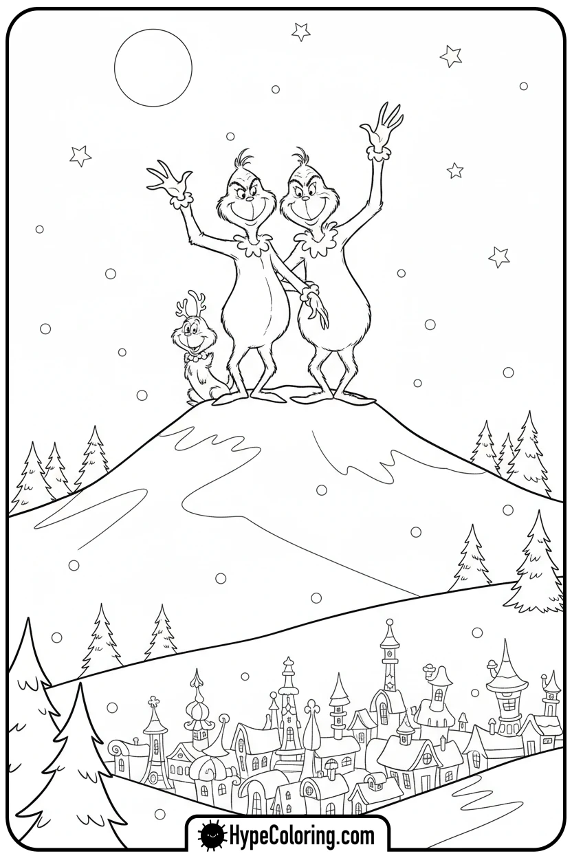 grinch-and-max-waving - grinch coloring page