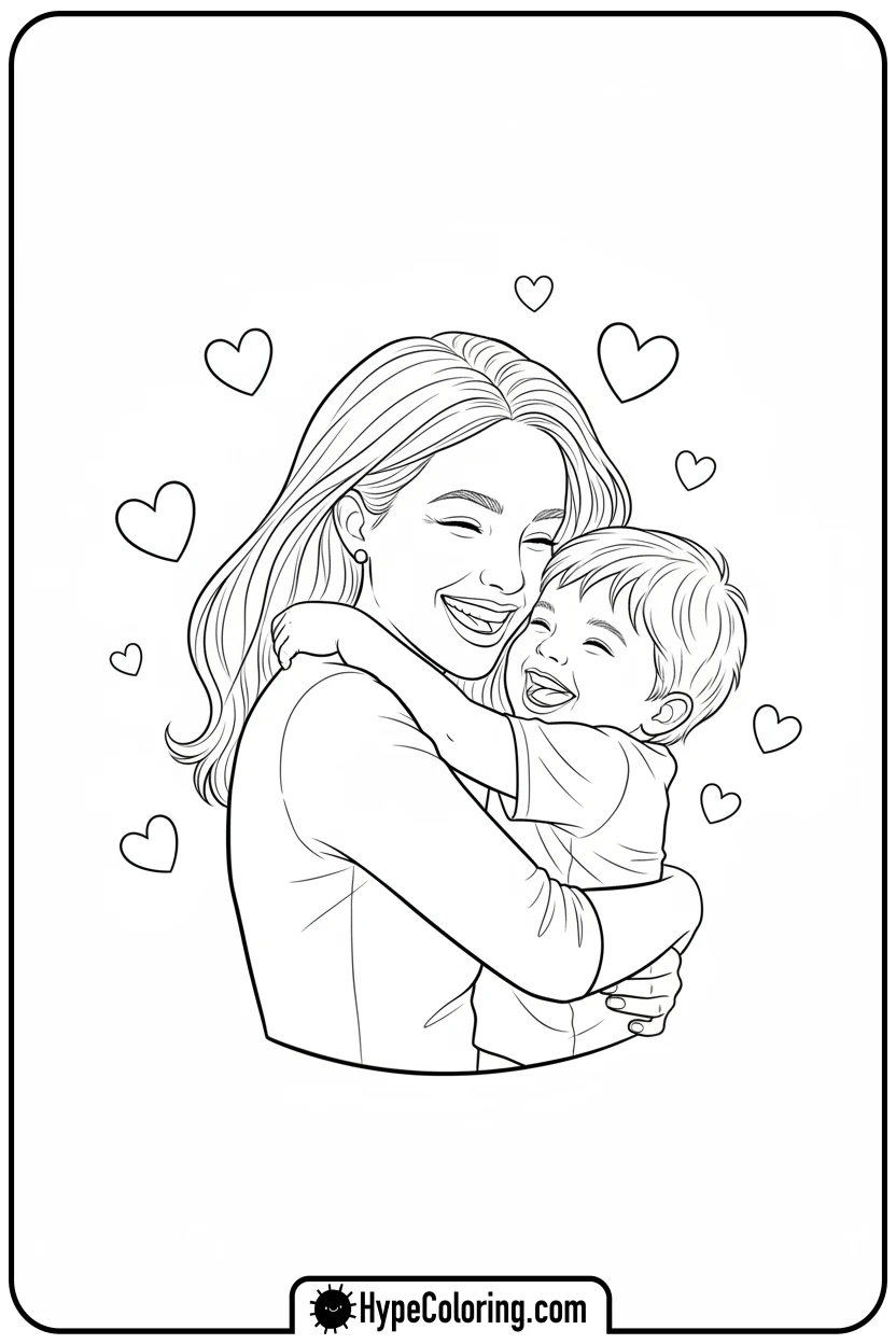 Click to download PDF mother-and-child-hugging - happy mothers day coloring pages