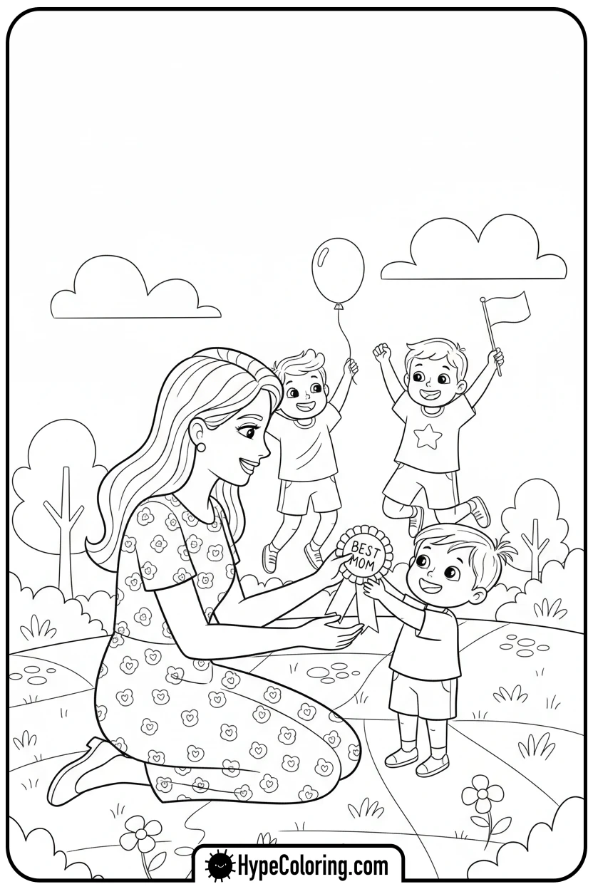 Click to download PDF child-giving-mother-ribbon - happy mothers day coloring pages