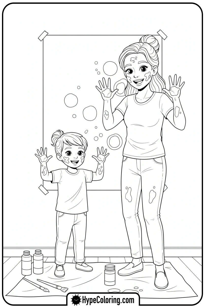 Click to download PDF mother-and-child-handprint-art - happy mothers day coloring pages