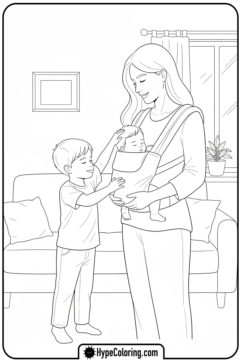 Click to download PDF mother-with-baby-and-child - happy mothers day coloring pages