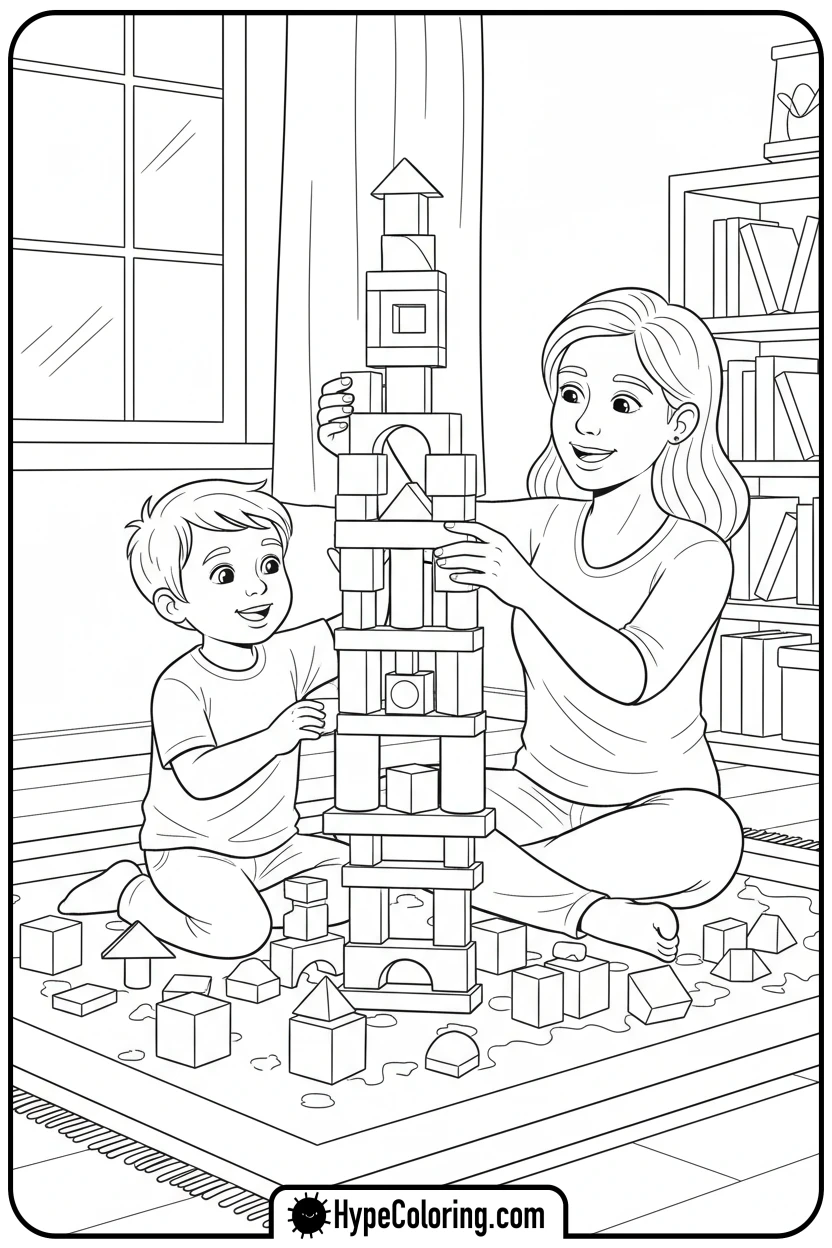 Click to download PDF mother-and-child-building-blocks - happy mothers day coloring pages
