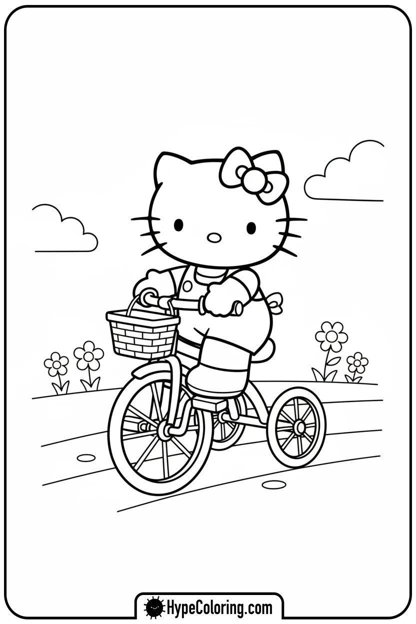 hello-kitty-on-tricycle - hello kitty coloring pages printable