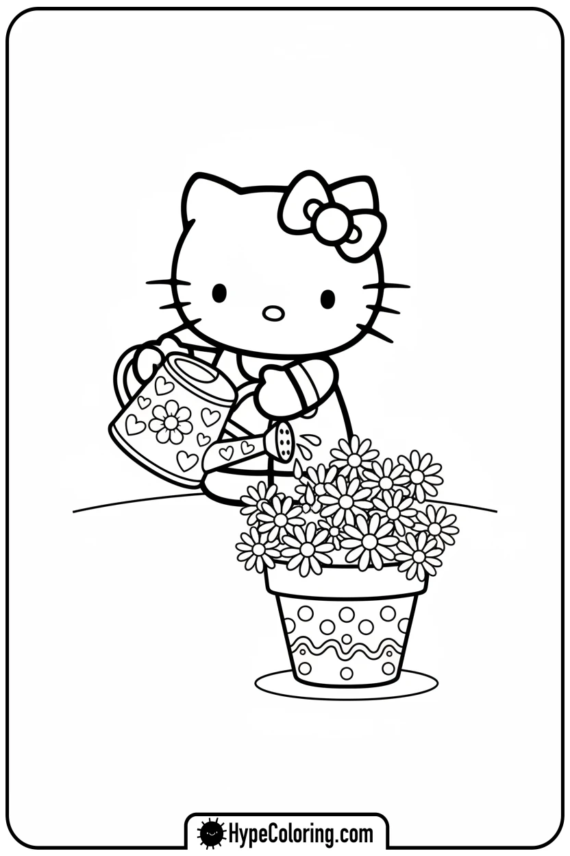 hello-kitty-watering-flowers - hello kitty coloring pages printable