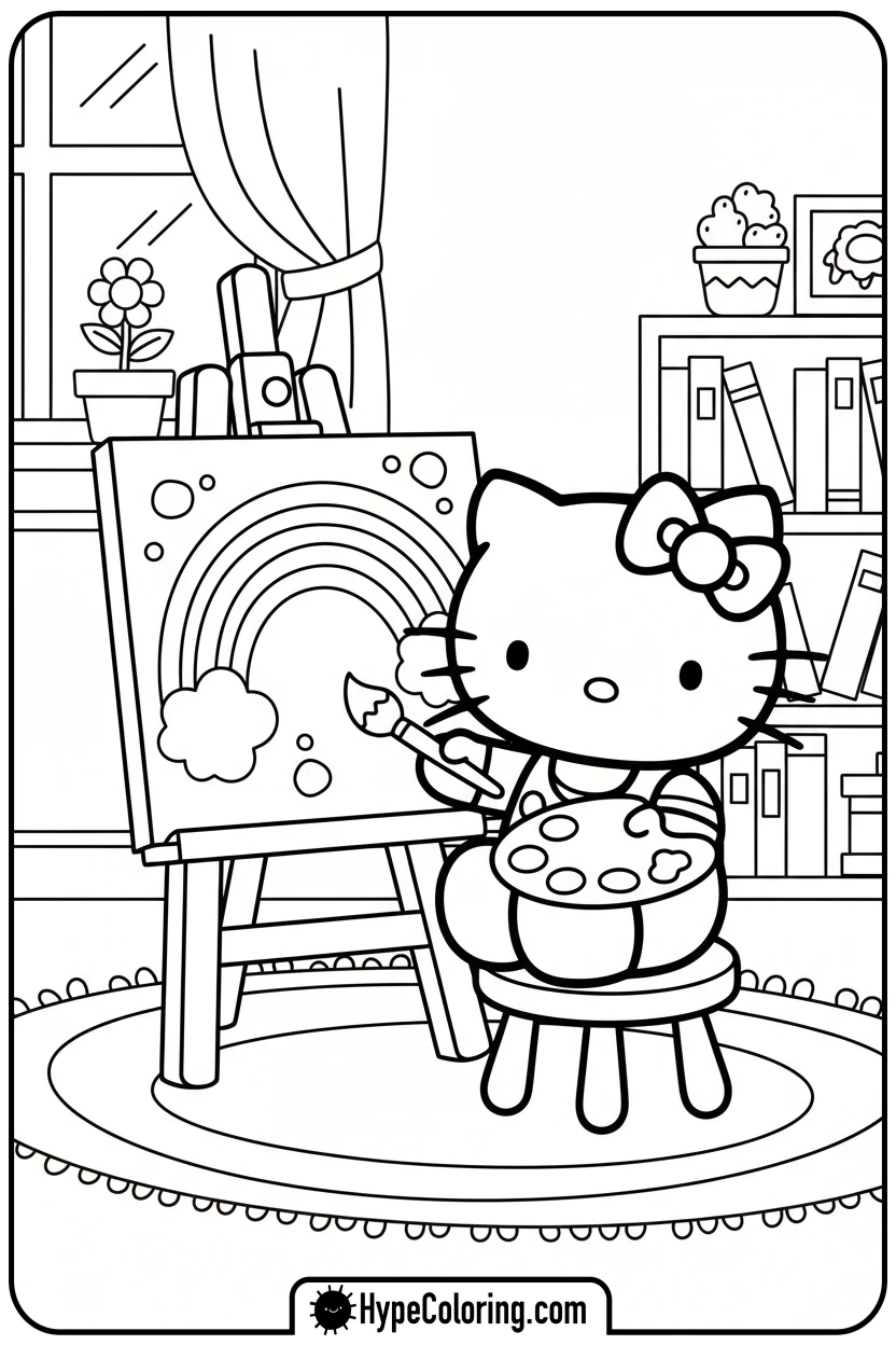 hello-kitty-painting-rainbow - hello kitty coloring pages printable
