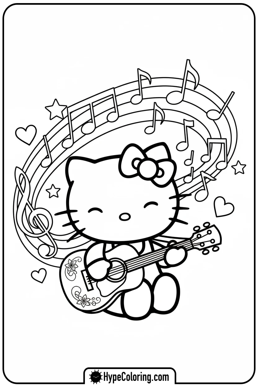 hello-kitty-playing-guitar - hello kitty coloring pages printable