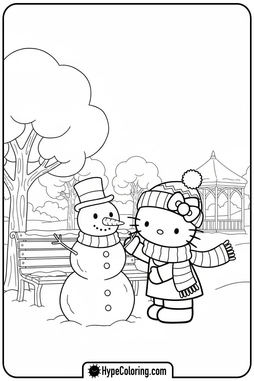 hello-kitty-building-snowman - hello kitty coloring pages printable