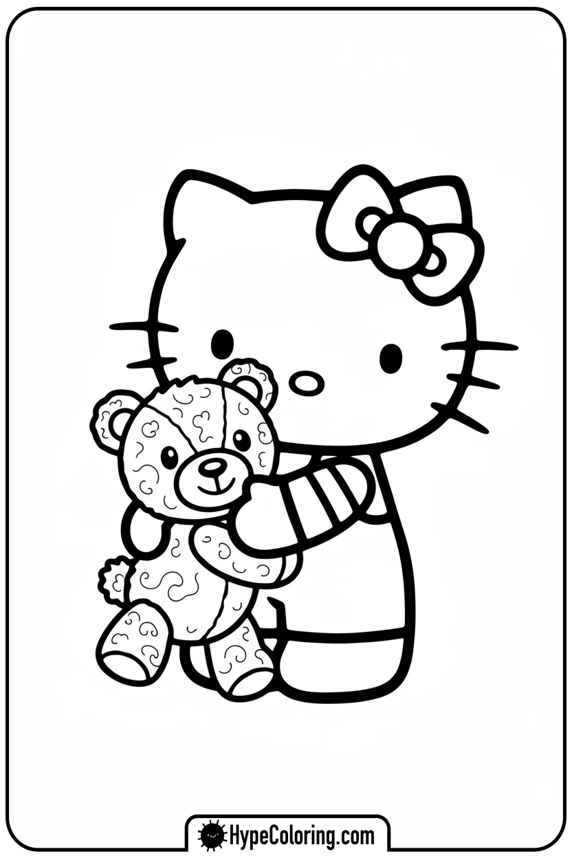 hello-kitty-hugging-teddy-bear - hello kitty coloring pages printable