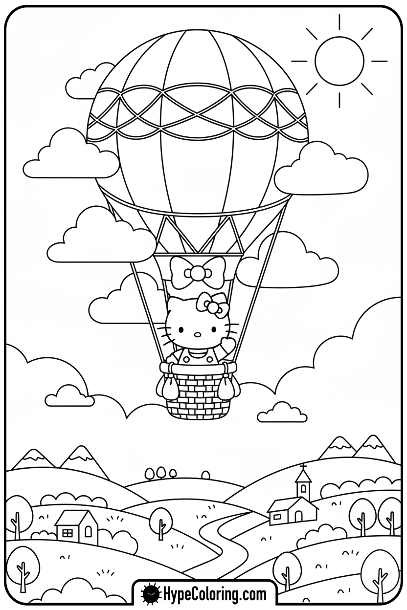 hello-kitty-in-hot-air-balloon - hello kitty coloring pages printable
