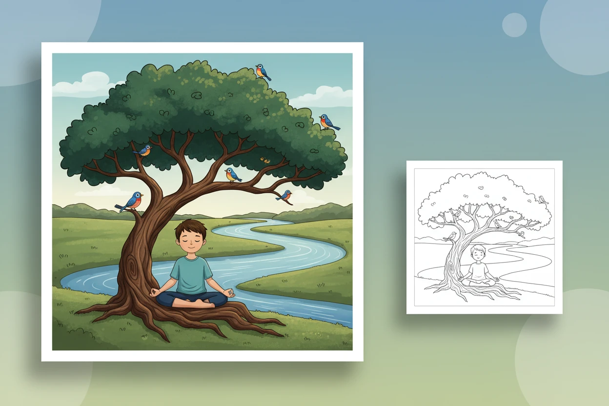 a-serene-child-sitting-in - inspirational coloring pages