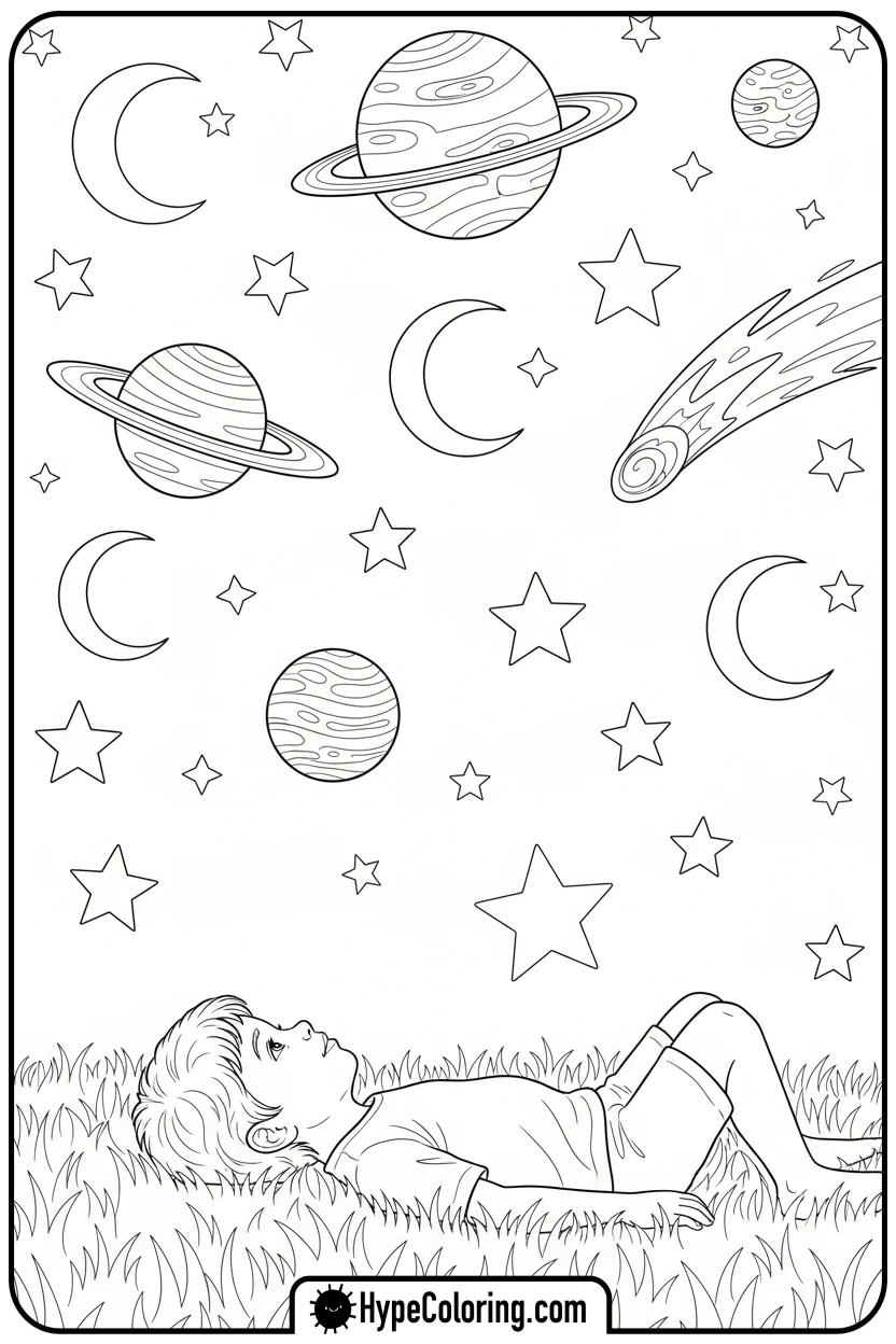 child-stargazing-and-dreaming - inspirational coloring pages
