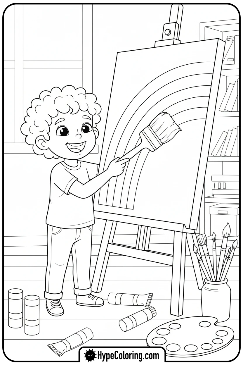 child-painting-a-rainbow - inspirational coloring pages