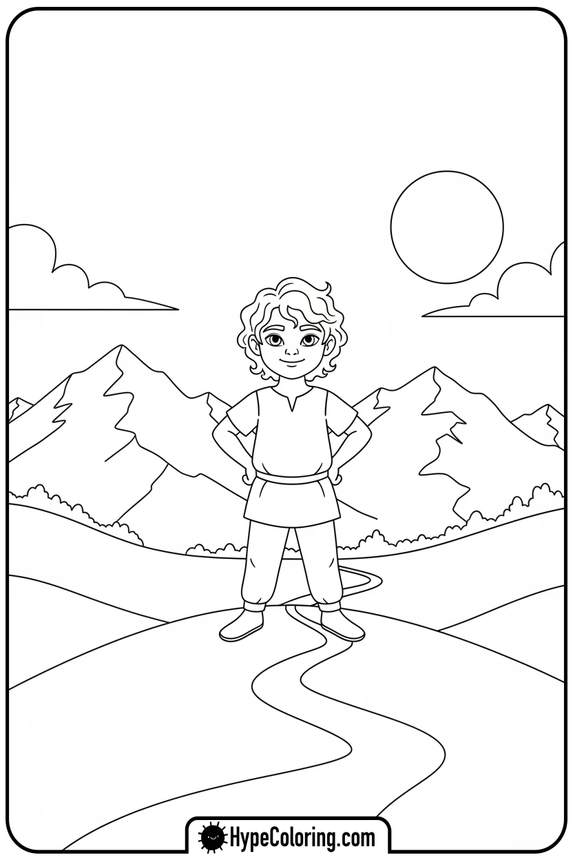 child-standing-confidently-on-hill - inspirational coloring pages