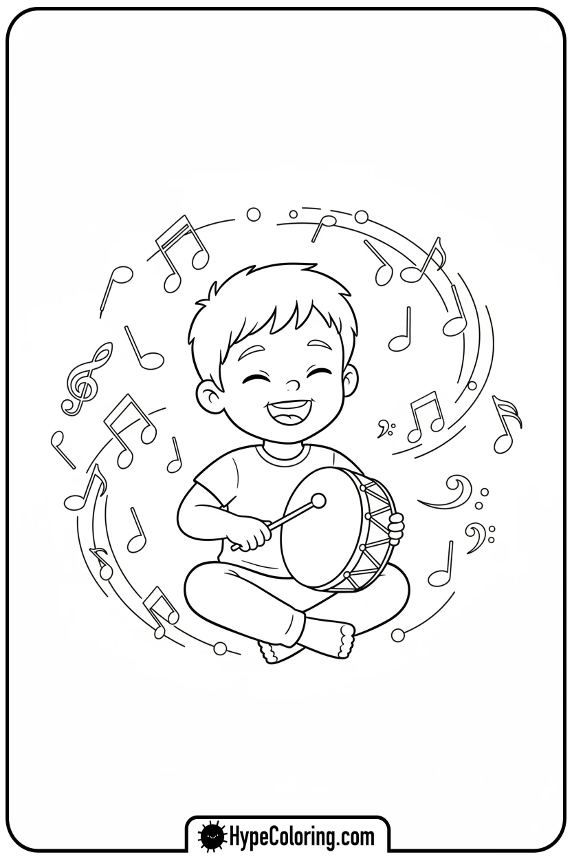 child-playing-a-drum - inspirational coloring pages
