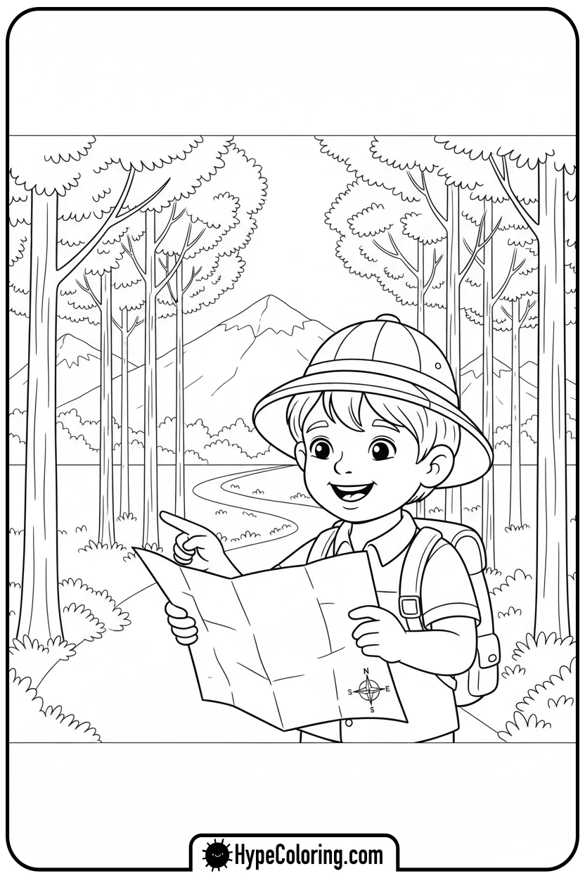 child-exploring-with-map - inspirational coloring pages