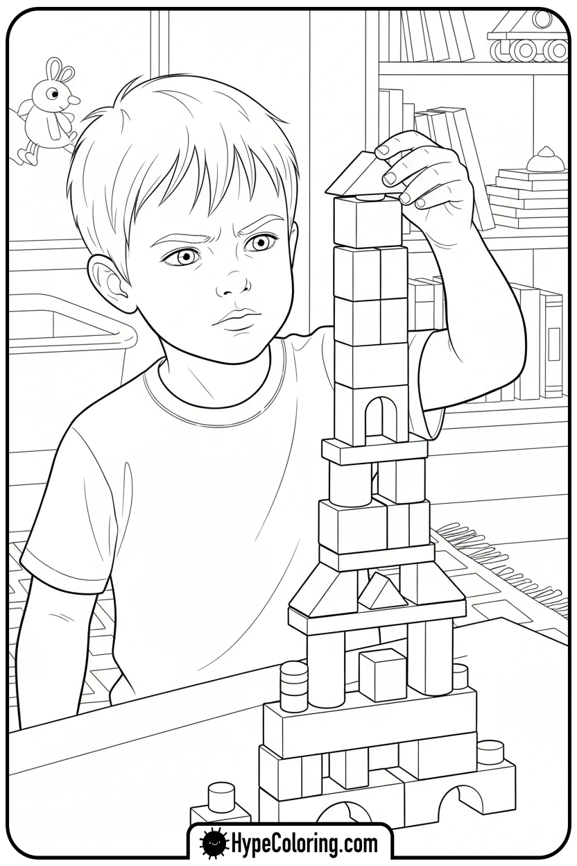 child-building-a-block-tower - inspirational coloring pages