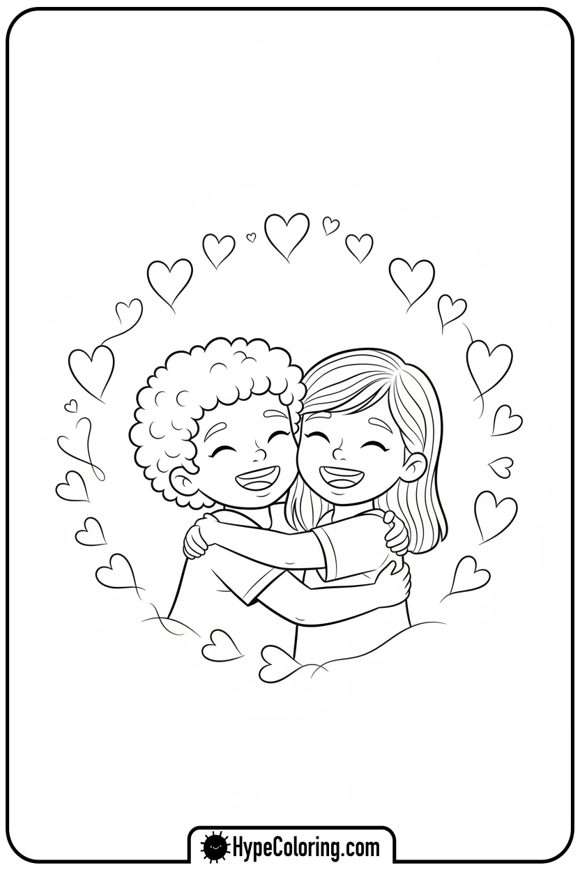 two-children-hugging-happily - inspirational coloring pages