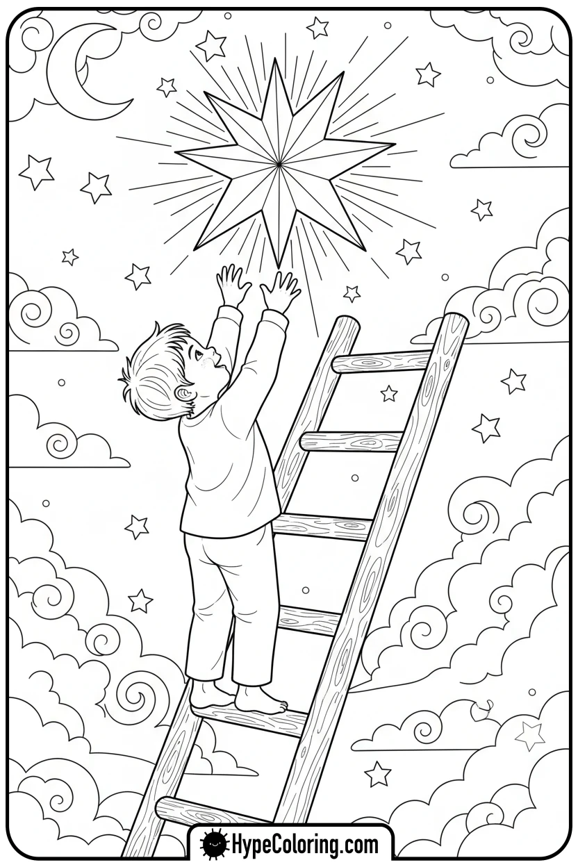 child-reaching-for-a-star - inspirational coloring pages