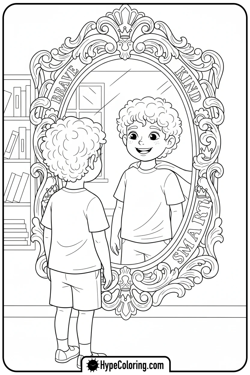 child-seeing-positive-reflection-in-mirror - inspirational coloring pages