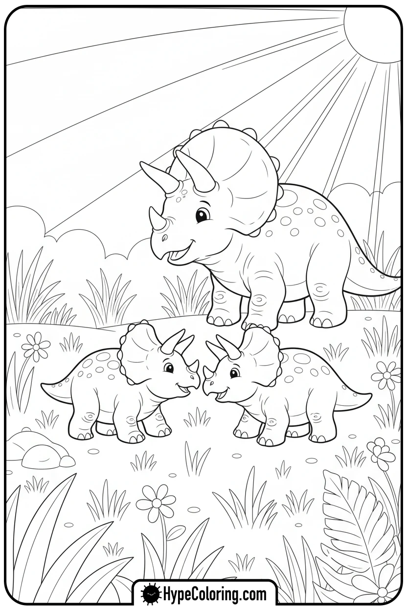 baby-triceratops-playing - jurassic world coloring pages