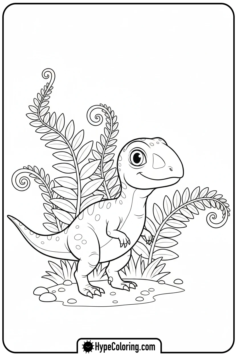 compsognathus-peeking-from-fern - jurassic world coloring pages