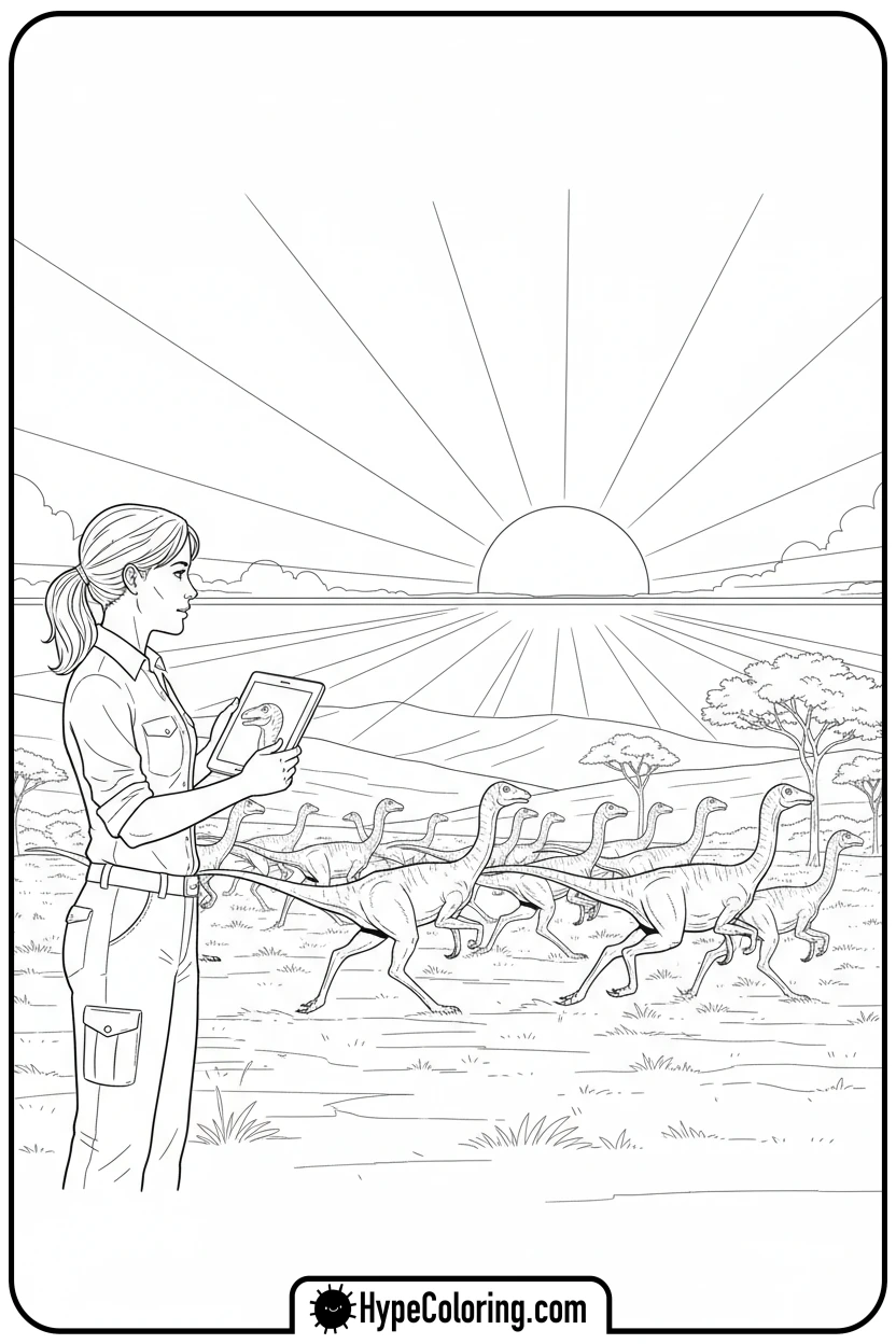 claire-observing-gallimimus-herd - jurassic world coloring pages