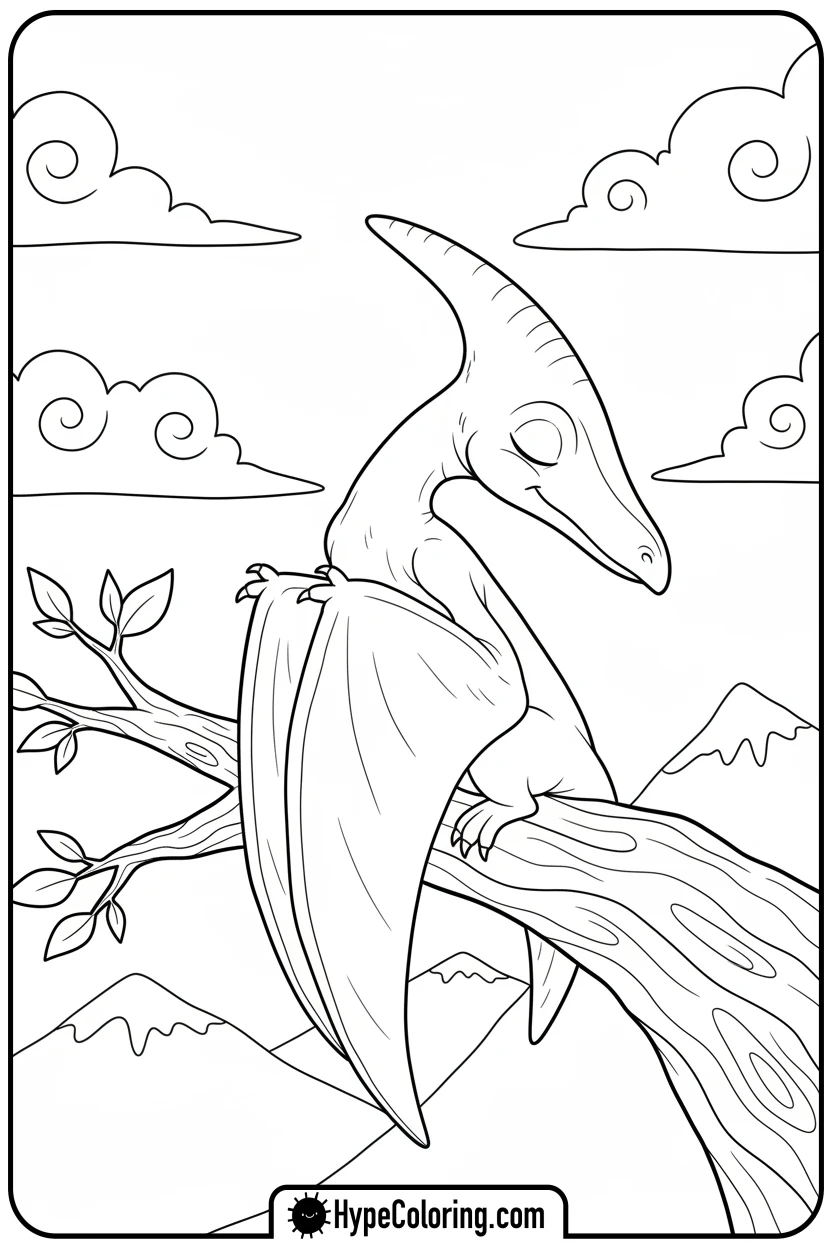 sleeping-pteranodon-in-tree - jurassic world coloring pages