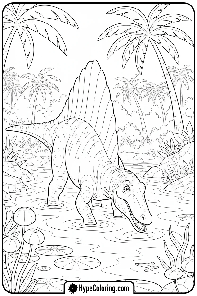 spinosaurus-fishing-in-river - jurassic world coloring pages