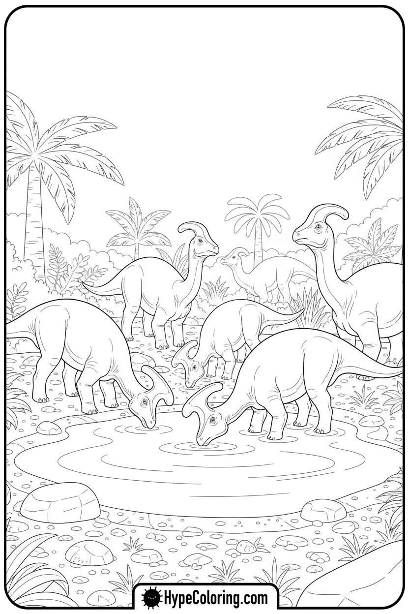 parasaurolophus-at-watering-hole - jurassic world coloring pages