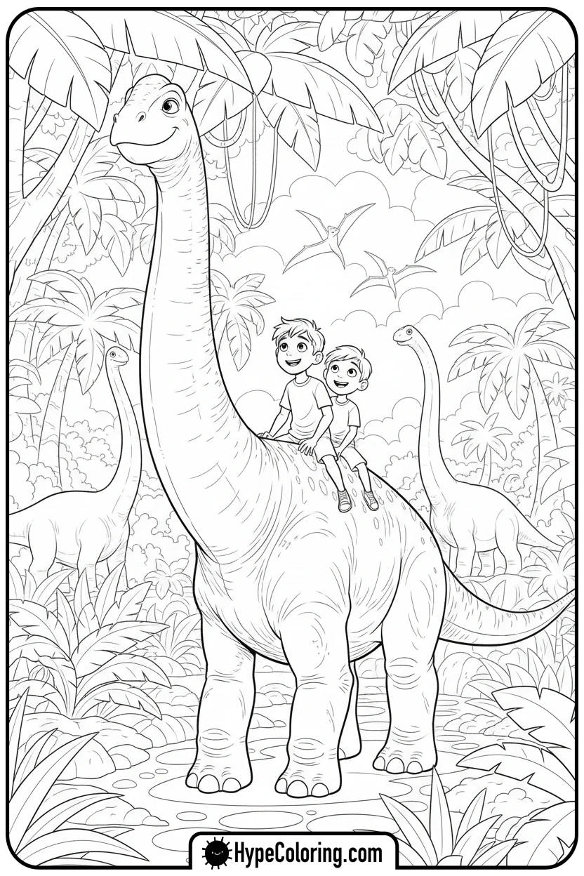 kids-riding-apatosaurus - jurassic world coloring pages