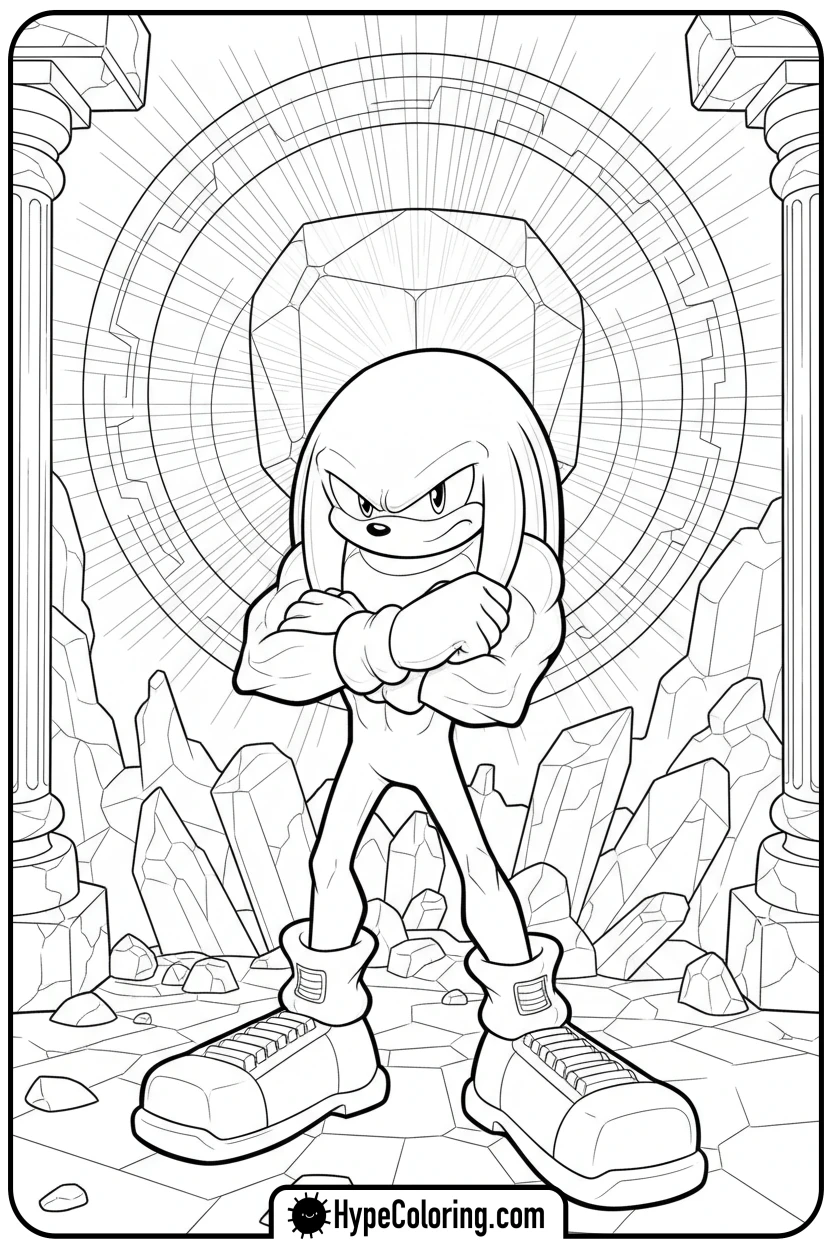 knuckles-guarding-master-emerald - knuckles coloring page