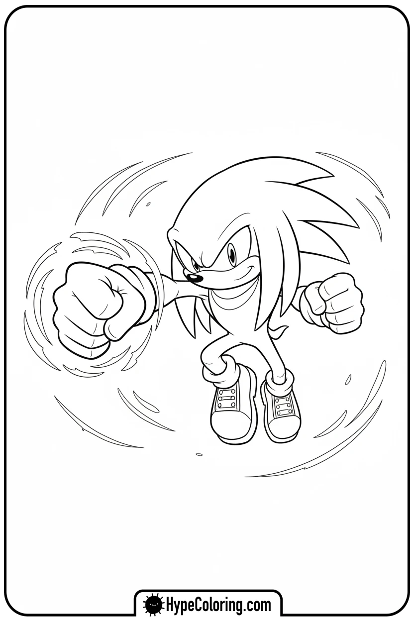knuckles-punching-in-mid-air - knuckles coloring page
