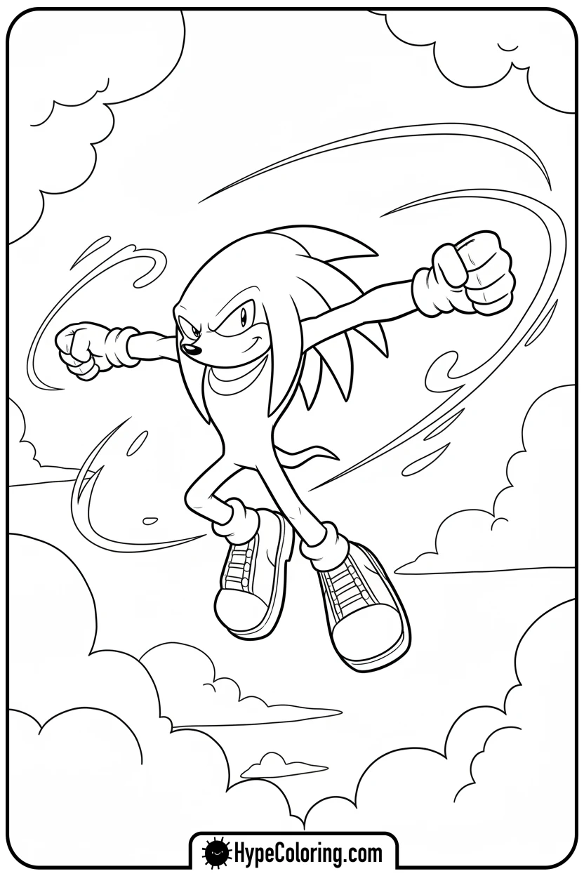 knuckles-gliding-in-sky - knuckles coloring page